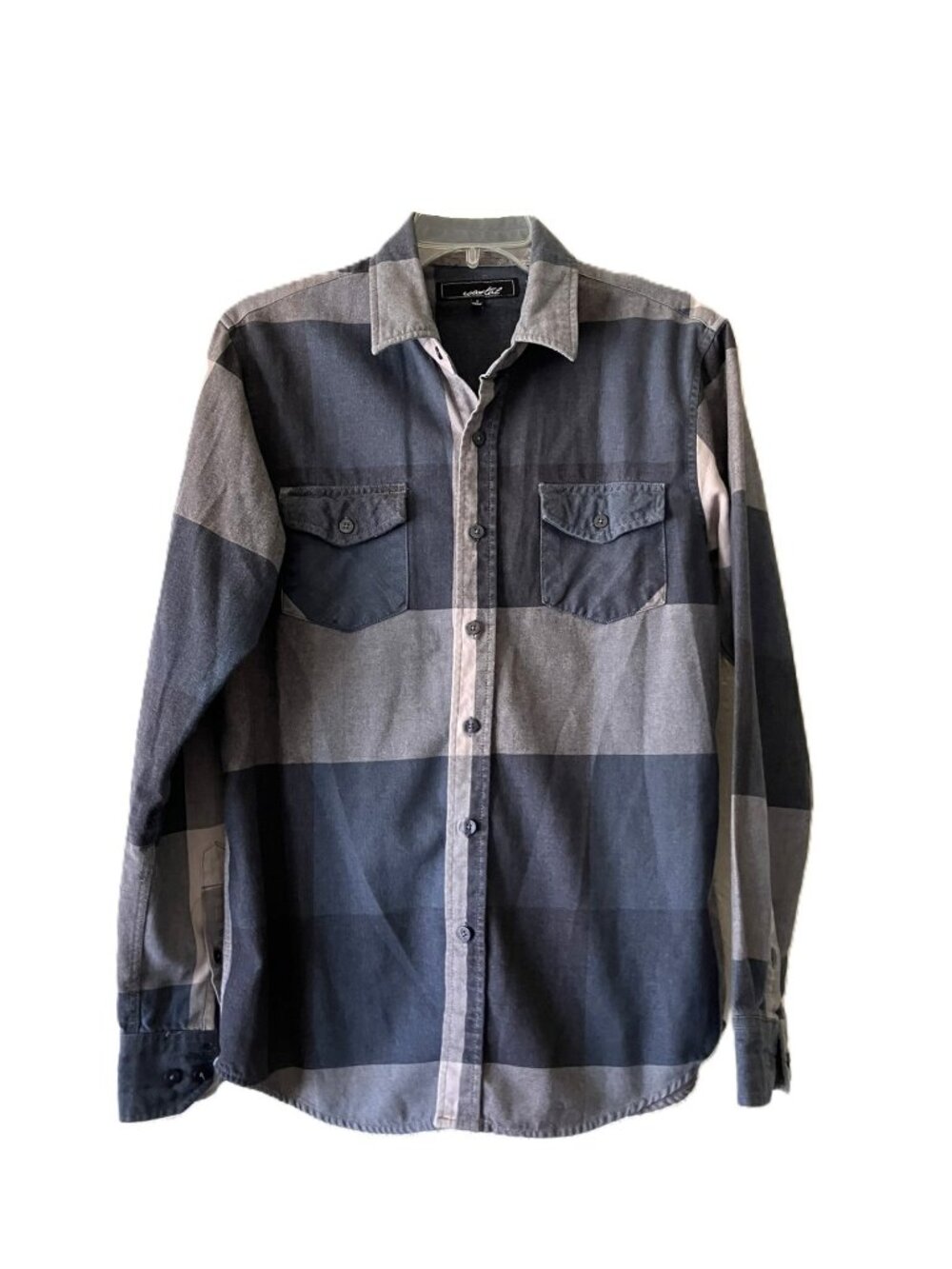 Coastal Men's Lightweight Flannel Shirt Small Grey Stone Plaid Button Down
